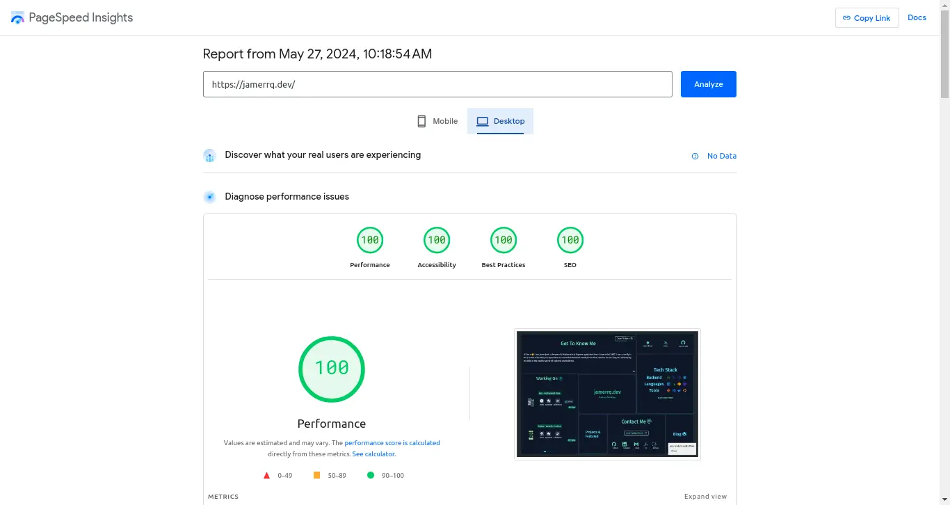 Pagespeed Insights Desktop